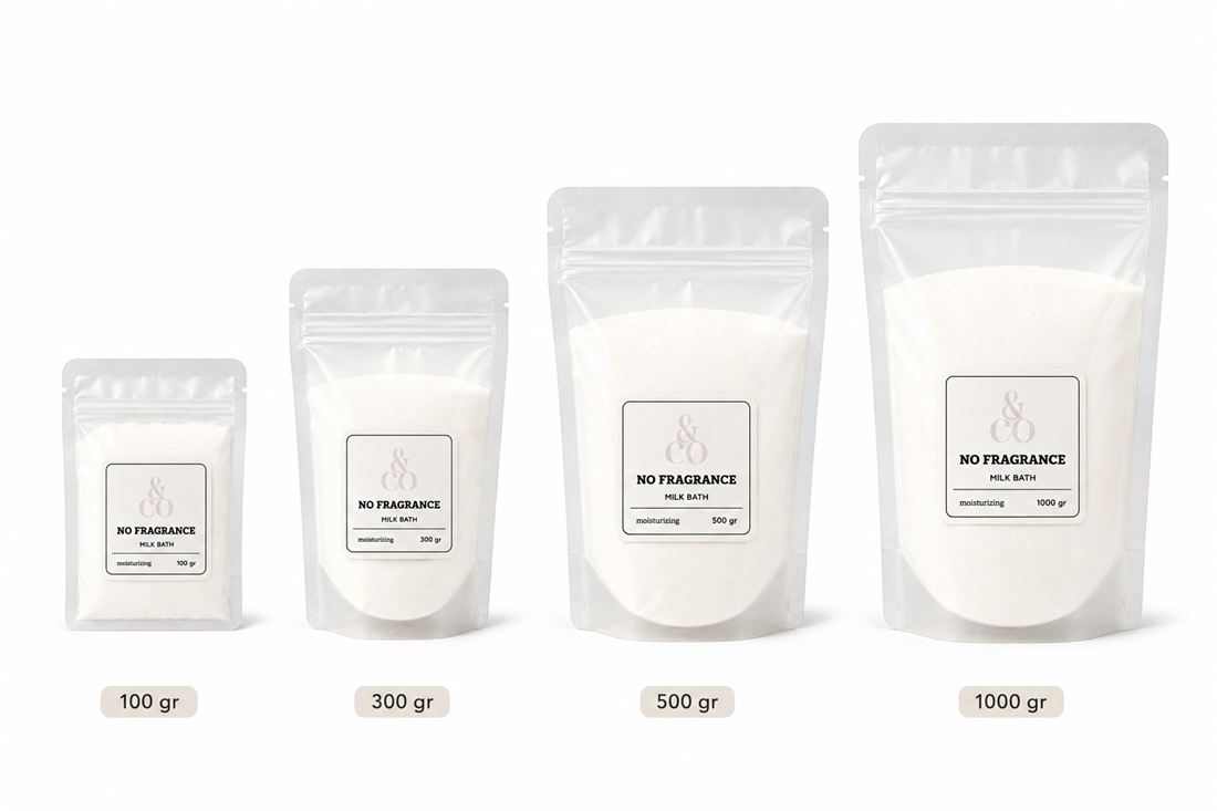 Perbandingan ukuran kemasan Milk Bath 100 gr sampai 1000 gr