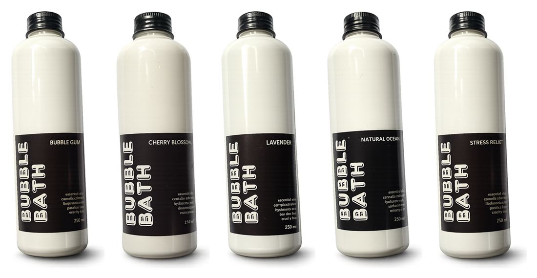Bubble Bath Liquid 250 ml: Bubble Gum, Cherry Blossom, Lavender, Natural Ocean, Stress Relief